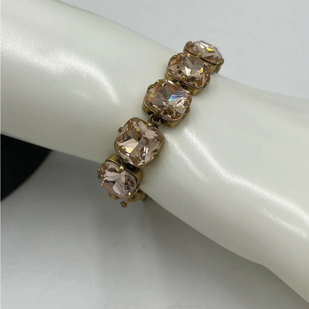 J. Crew Brass and Pretty Peach Rhinestone Gold‎ Gone Tennis Bracelet